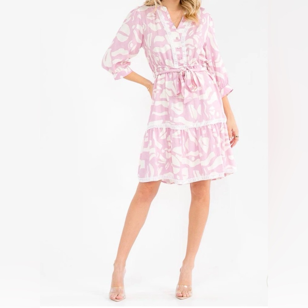 Women’s 3/4 Sleeve Self-Tie Midi Dress- (Multiple Sizes Available)